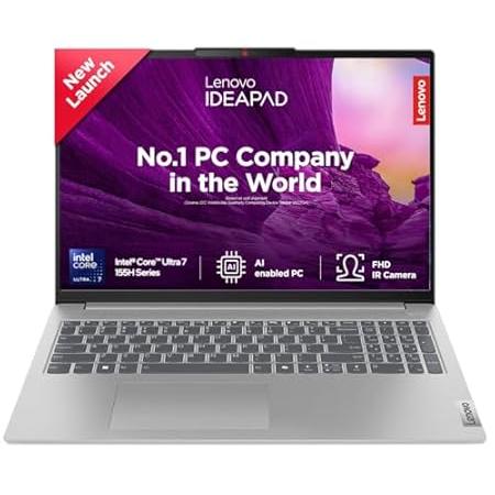 Lenovo IdeaPad Slim 5 Intel Core Ultra 7 155H Built-in AI 16" (40.64cm) WUXGA-IPS 300Nits Thin & Light Laptop (16GB/1TB SSD/Win 11/100% sRGB/MSO/1Yr ADP Free/3 Month Game Pass/Grey/1.8Kg), 83DC008VIN